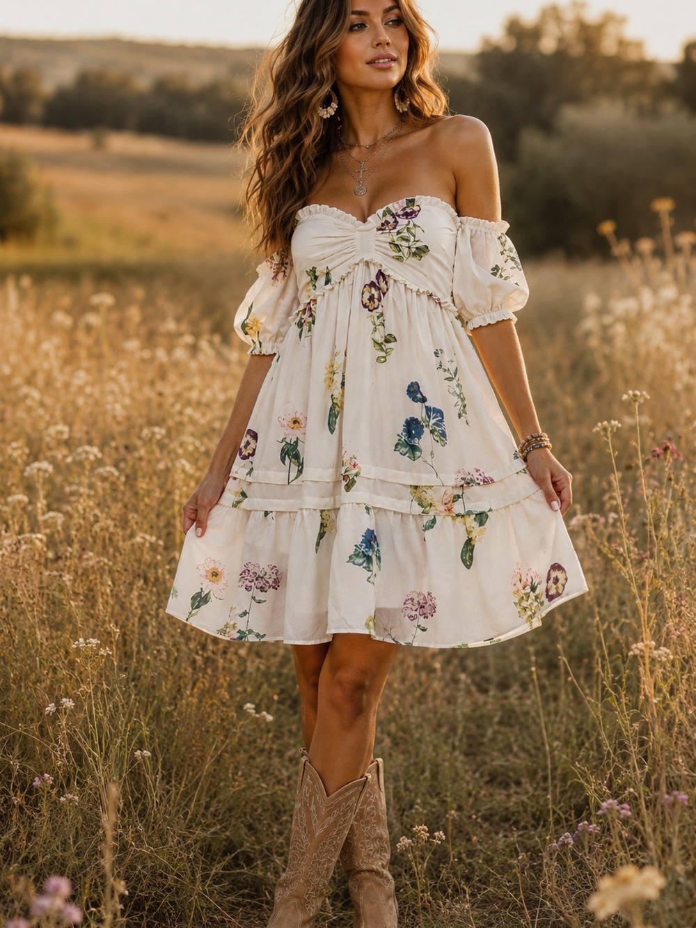 Lena Floral Off the shoulder Boho babydoll dress medium